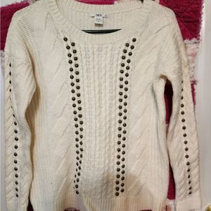 NEW Bar III Cable Knit Ivory Cable Knit Sweater,  Studded, Mid-weight, Size Med